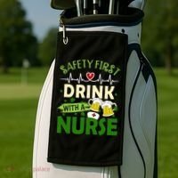 Safety First Drink With A Nurse Beer Drinking Team Saint Patrick's Day Golf Towel thumb 2