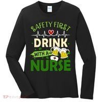 Safety First Drink With A Nurse Beer Drinking Team Saint Patrick's Day Women's Long Sleeve Shirt thumb 0