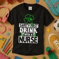 Safety First Drink With A Nurse Shenanigan Clover Irishman Kids T-Shirt thumb 3