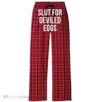 Slut For Deviled Eggs Funny Women's Flannel Plaid Pajama Pants thumb 0