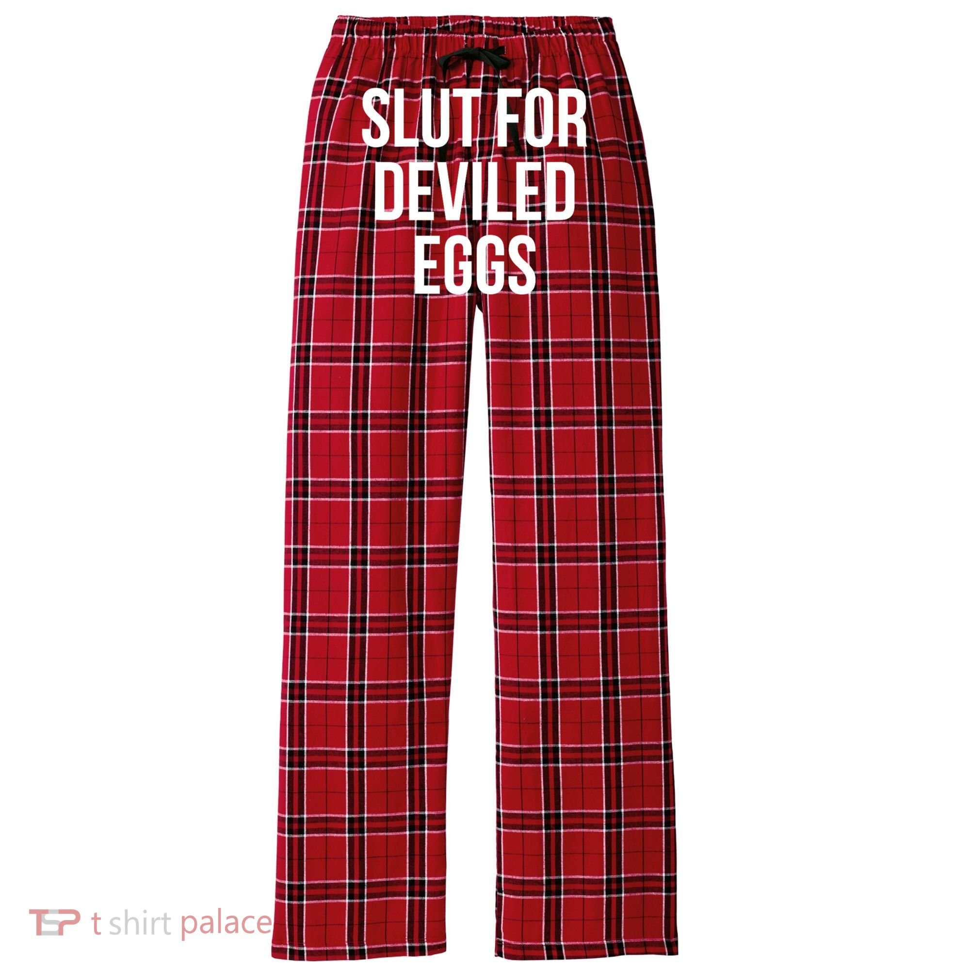 Slut For Deviled Eggs Funny Women's Flannel Plaid Pajama Pants