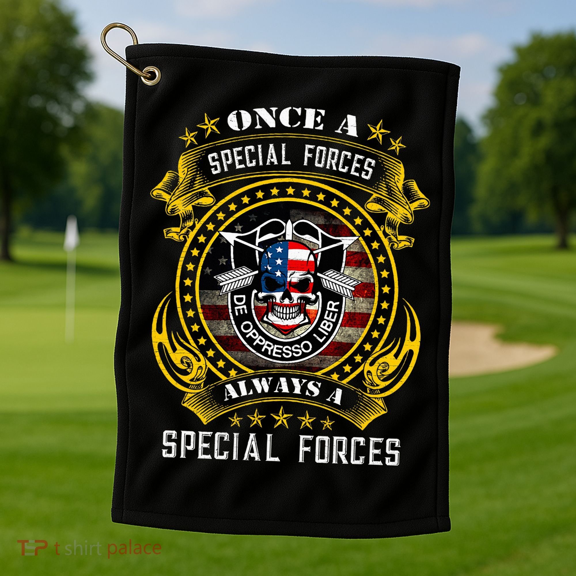 Special Forces De Oppresso Liber Green Beret Skull Golf Towel