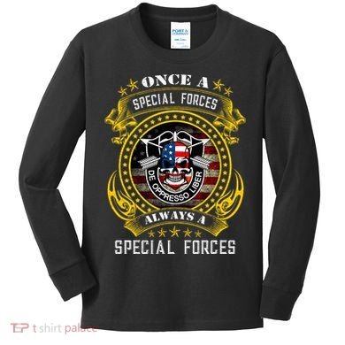 Special Forces De Oppresso Liber Green Beret Skull Kids Long Sleeve Shirt