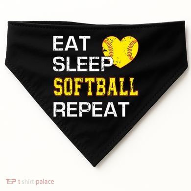Softball Funny Eat Sleep Softball Repeat Softball Gift USA-Made Doggie Bandana