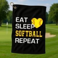 Softball Funny Eat Sleep Softball Repeat Softball Gift Golf Towel thumb 1