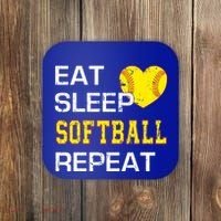 Softball Funny Eat Sleep Softball Repeat Softball Gift Coaster thumb 0