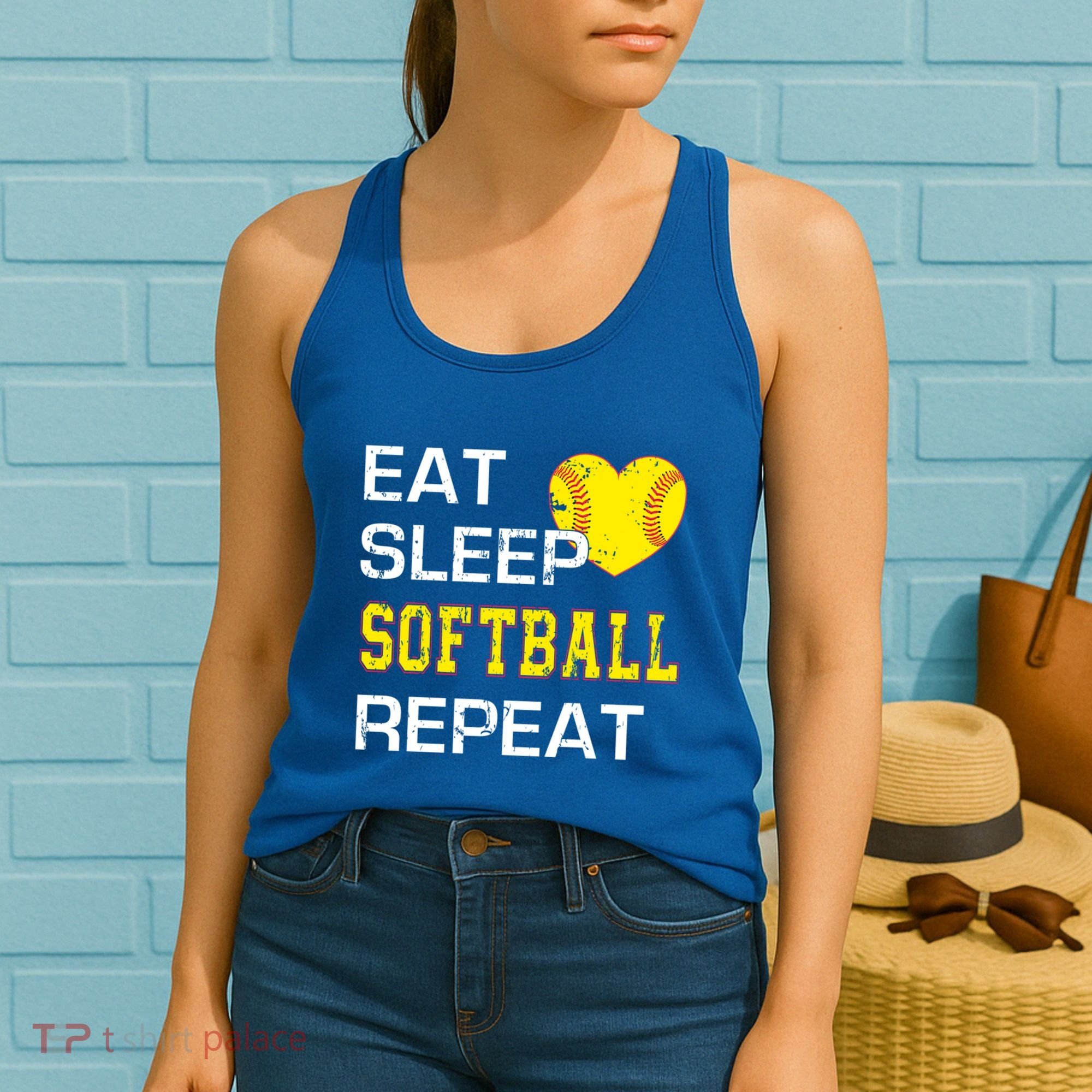 Softball Funny Eat Sleep Softball Repeat Softball Gift Women's Tank Top