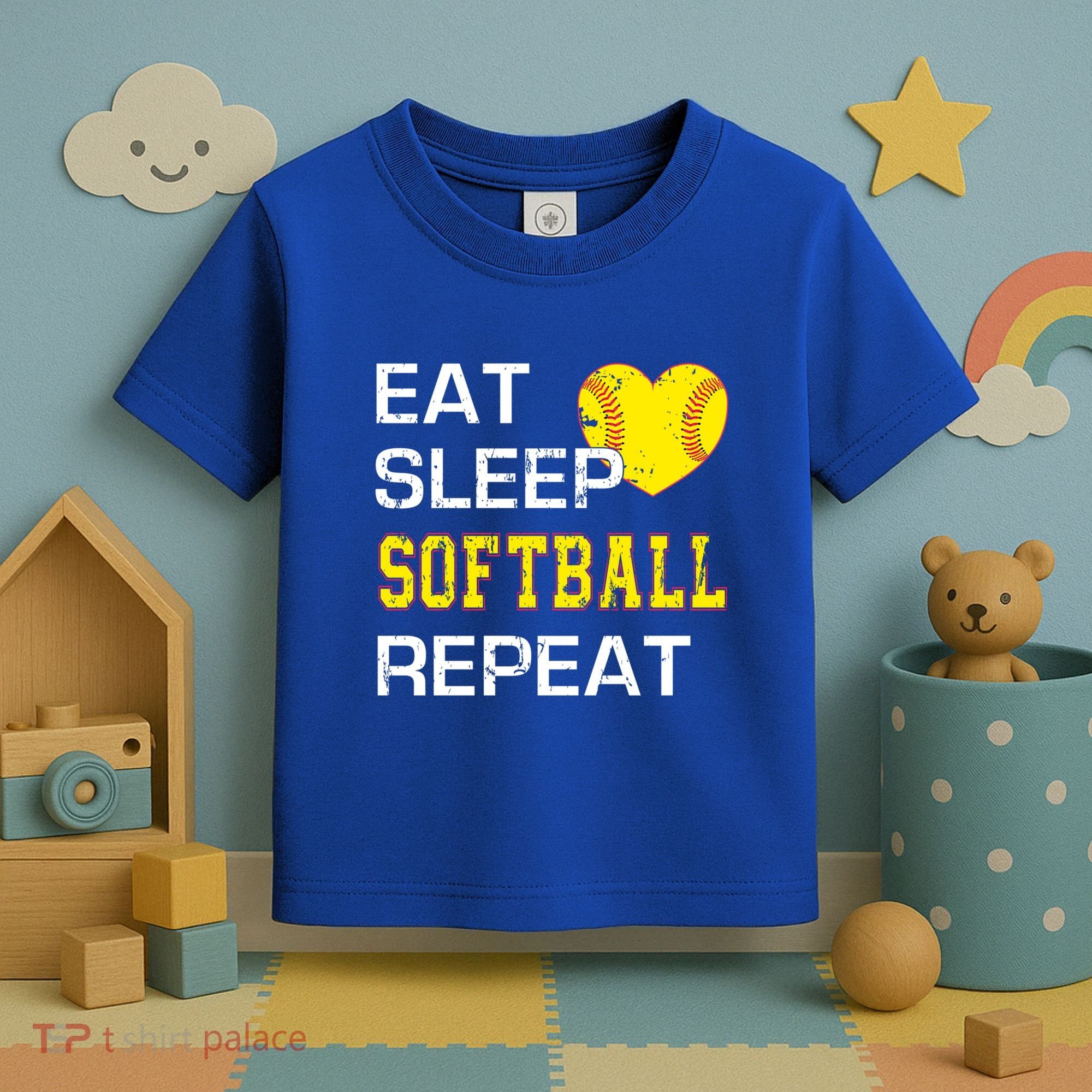 Softball Funny Eat Sleep Softball Repeat Softball Gift Toddler T-Shirt