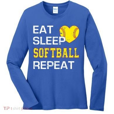 Softball Funny Eat Sleep Softball Repeat Softball Gift Women's Long Sleeve Shirt