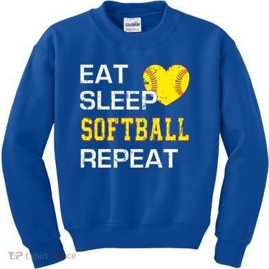 Softball Funny Eat Sleep Softball Repeat Softball Gift Kids Sweatshirt