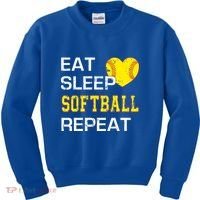 Softball Funny Eat Sleep Softball Repeat Softball Gift Kids Sweatshirt thumb 0