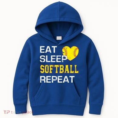 Softball Funny Eat Sleep Softball Repeat Softball Gift Kids Hoodie