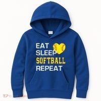 Softball Funny Eat Sleep Softball Repeat Softball Gift Kids Hoodie thumb 0