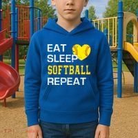 Softball Funny Eat Sleep Softball Repeat Softball Gift Kids Hoodie thumb 2