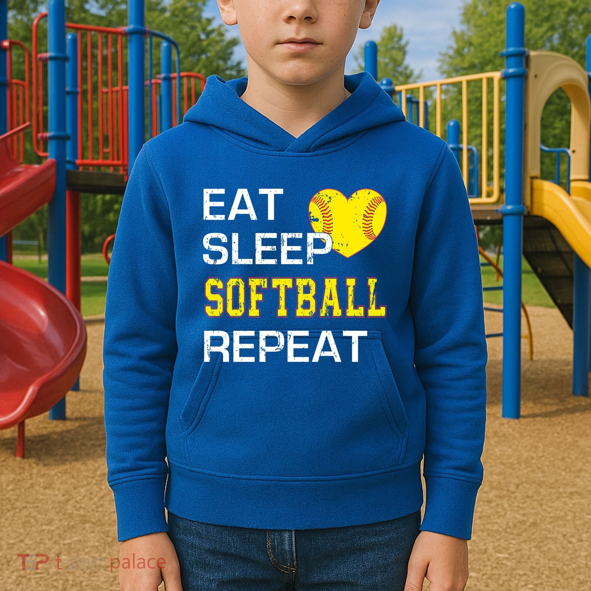 Softball Funny Eat Sleep Softball Repeat Softball Gift Kids Hoodie