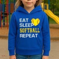 Softball Funny Eat Sleep Softball Repeat Softball Gift Kids Hoodie thumb 3