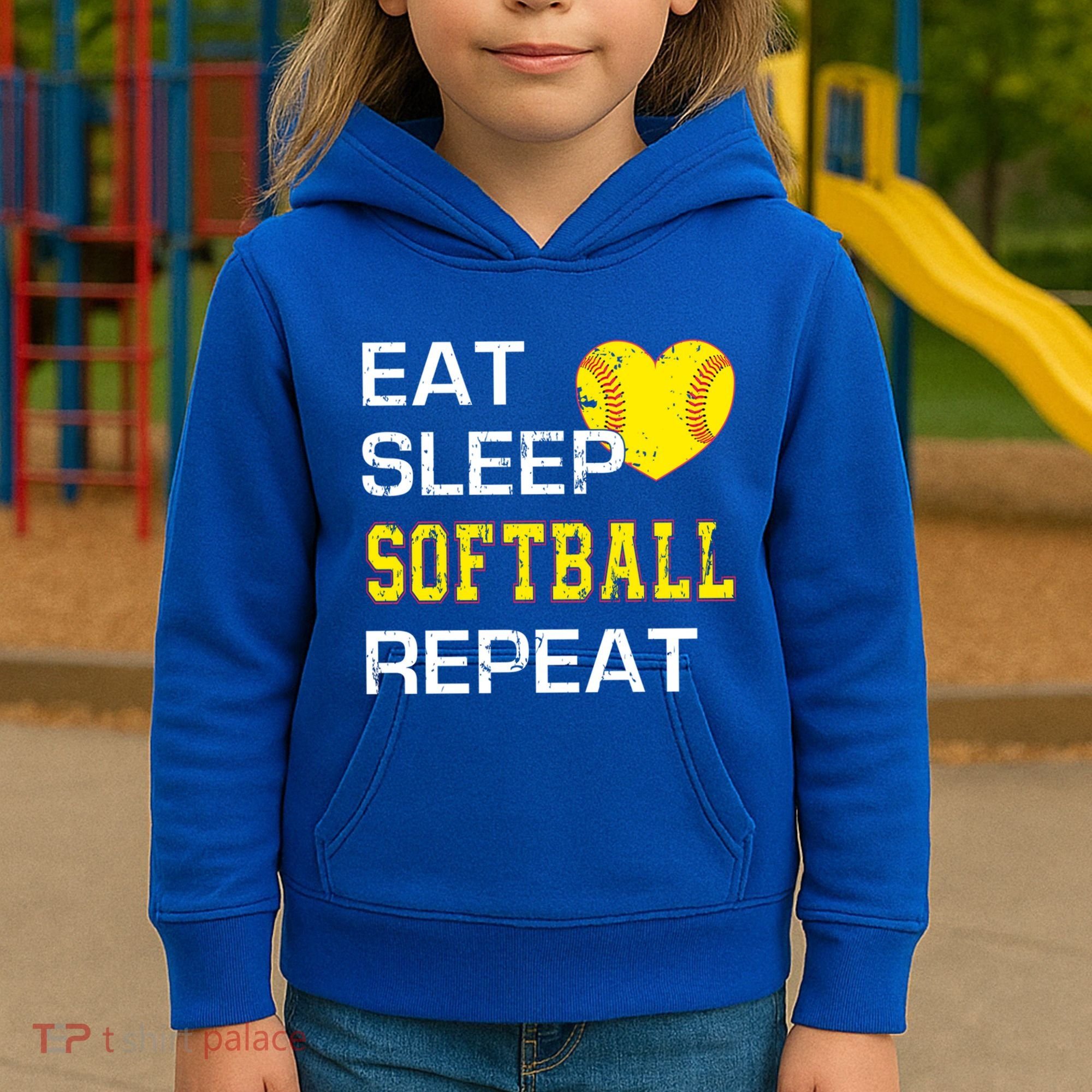 Softball Funny Eat Sleep Softball Repeat Softball Gift Kids Hoodie