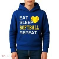 Softball Funny Eat Sleep Softball Repeat Softball Gift Kids Hoodie thumb 4