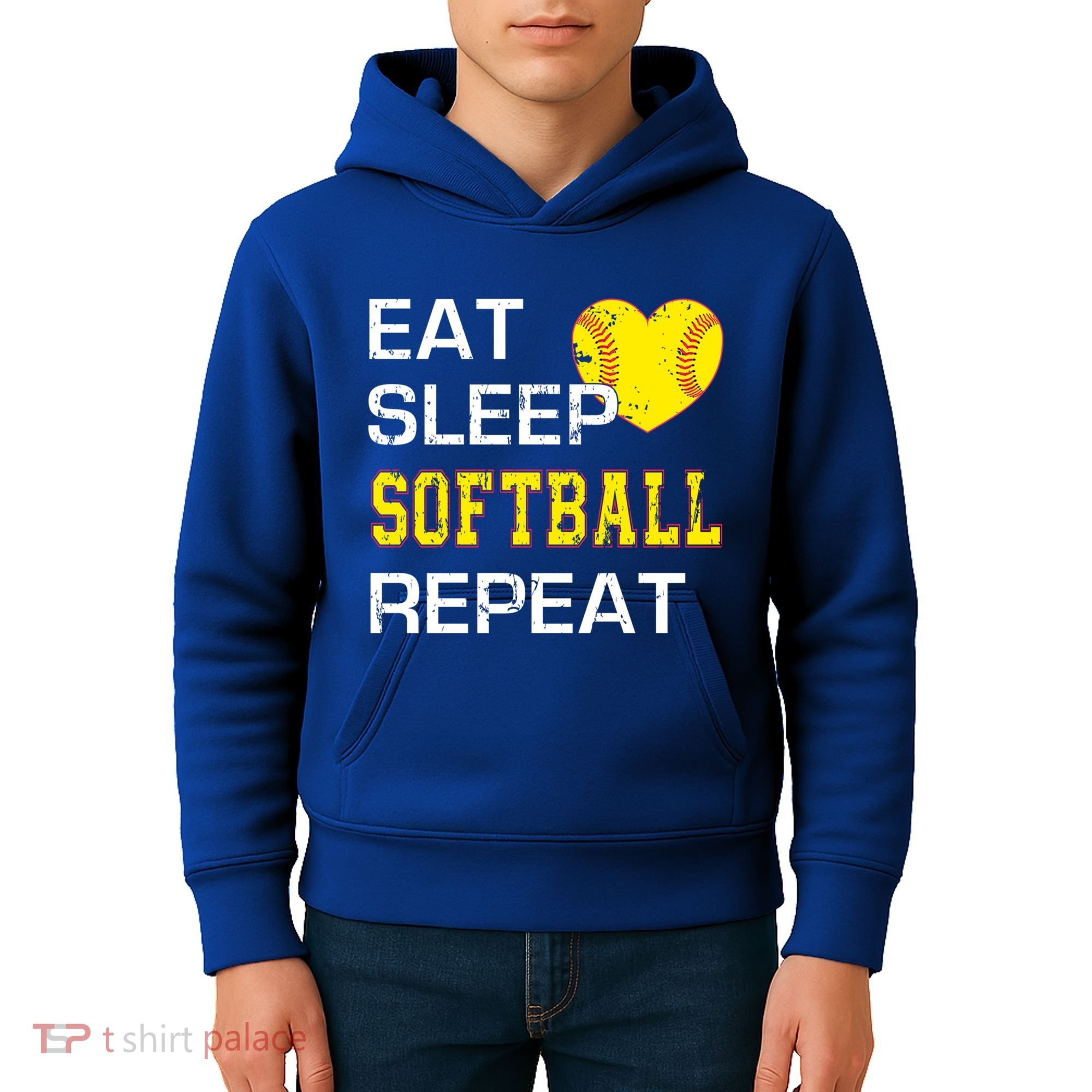 Softball Funny Eat Sleep Softball Repeat Softball Gift Kids Hoodie