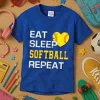 Softball Funny Eat Sleep Softball Repeat Softball Gift Kids T-Shirt thumb 3