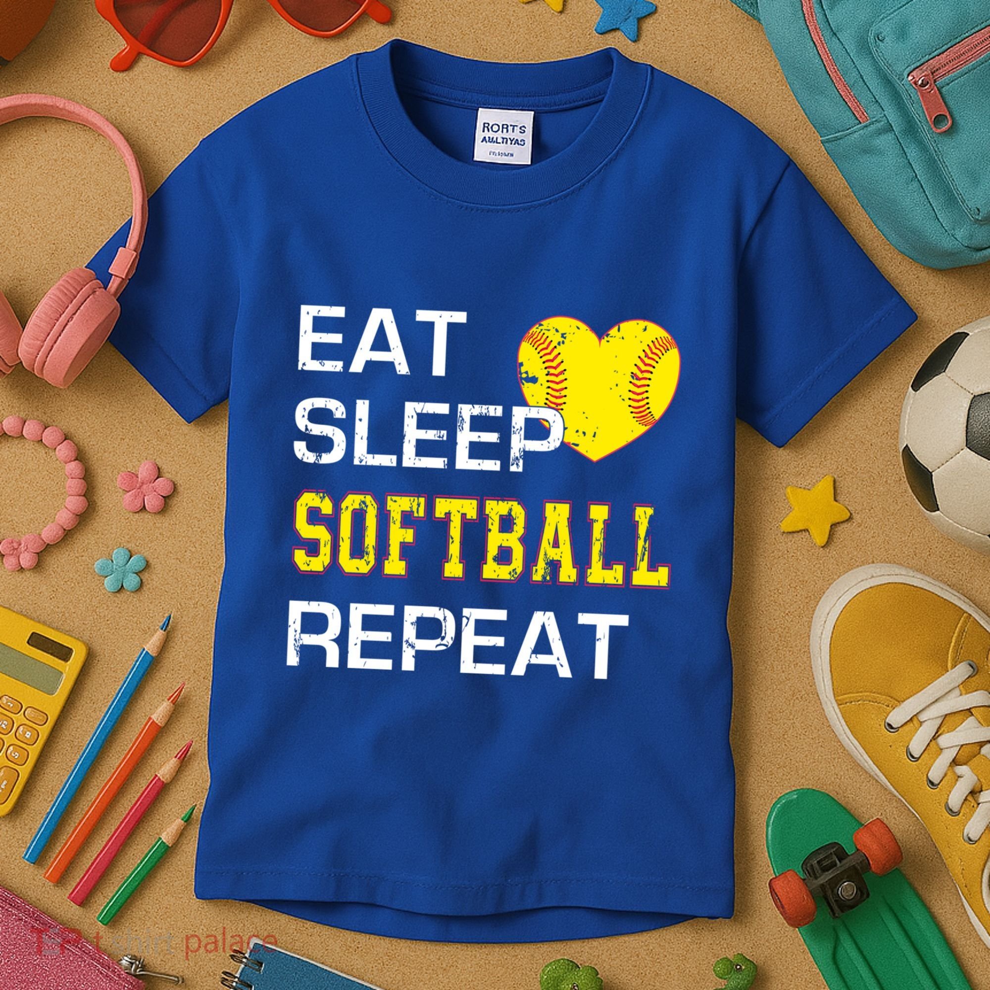 Softball Funny Eat Sleep Softball Repeat Softball Gift Kids T-Shirt