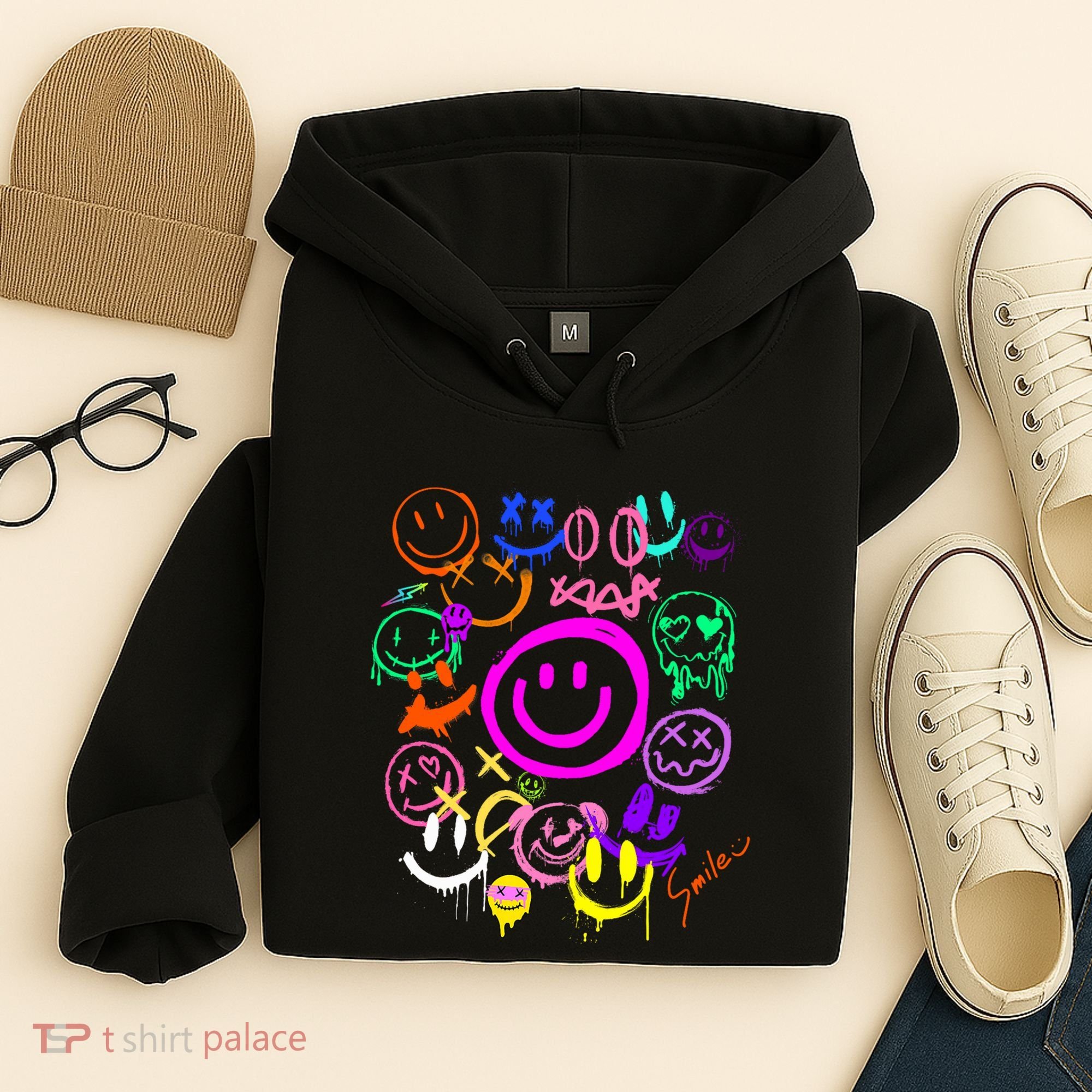 Smile Face Emoticons Fun Vivid Graffiti Smileys Graphic Hoodie