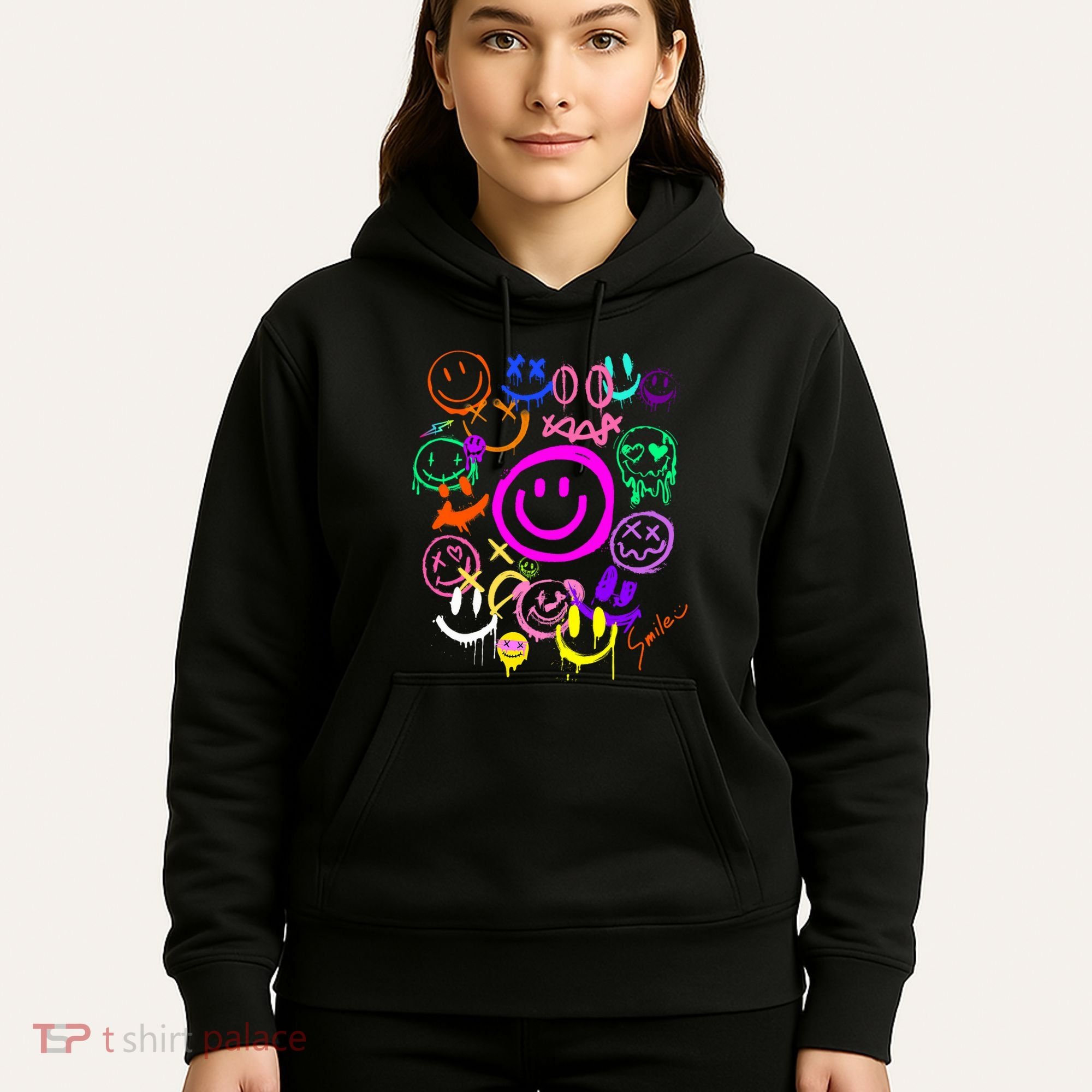 Smile Face Emoticons Fun Vivid Graffiti Smileys Graphic Hoodie