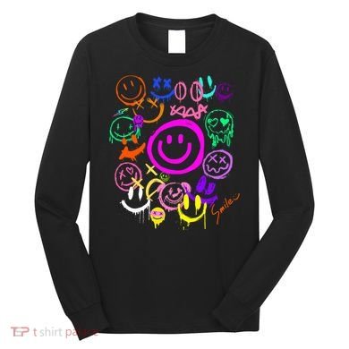 Smile Face Emoticons Fun Vivid Graffiti Smileys Graphic Long Sleeve Shirt
