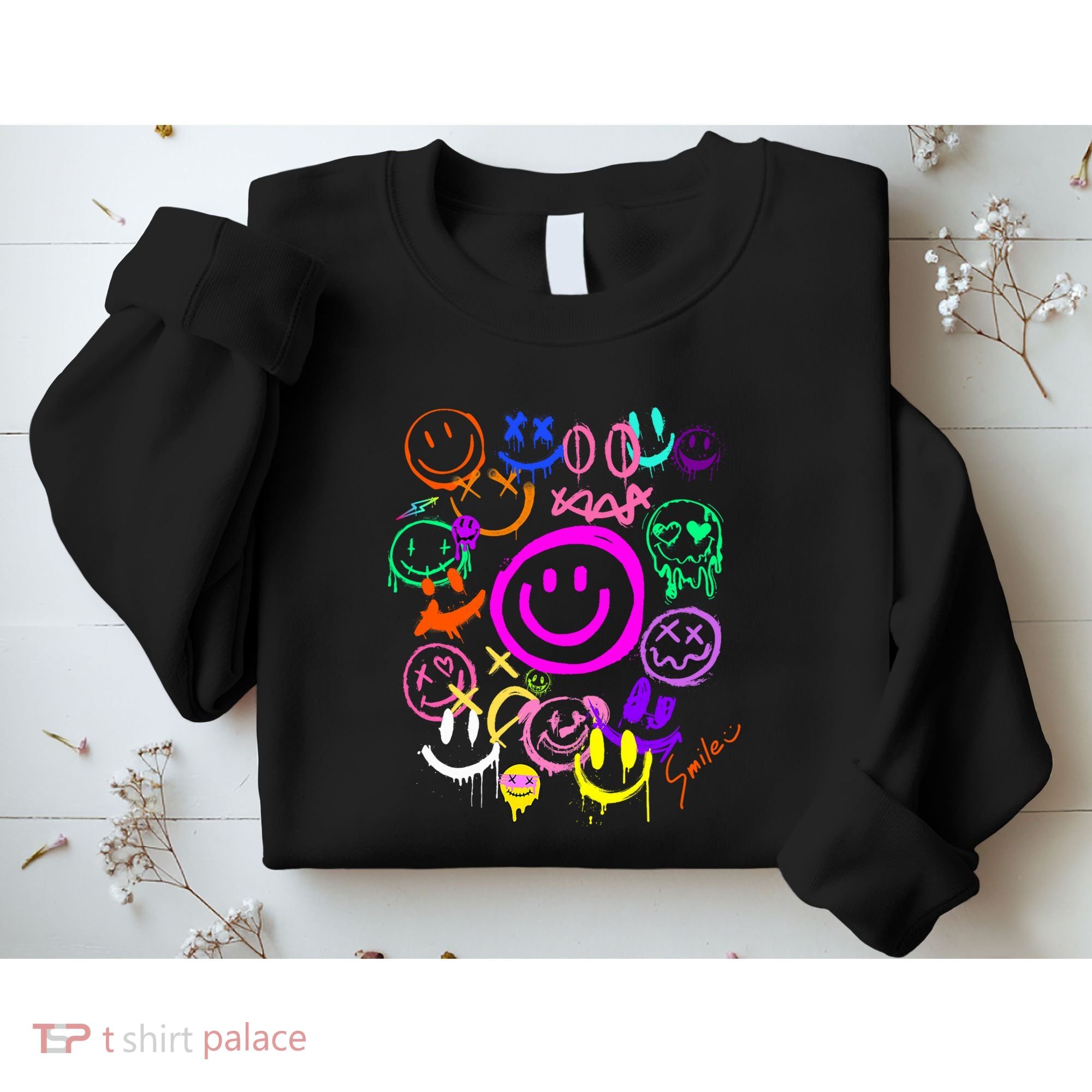 Smile Face Emoticons Fun Vivid Graffiti Smileys Graphic Sweatshirt
