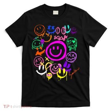 Smile Face Emoticons Fun Vivid Graffiti Smileys Graphic T-Shirt