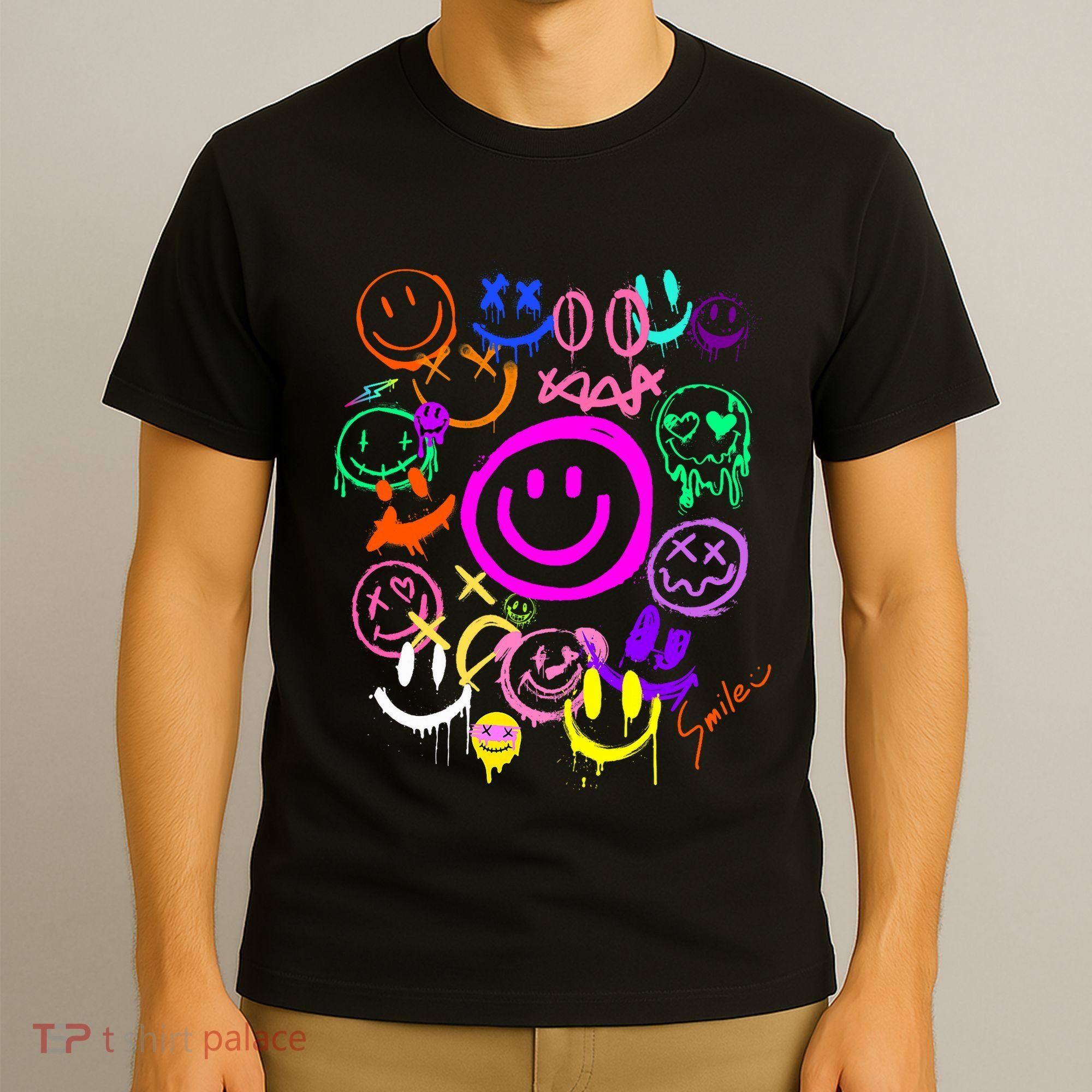 Smile Face Emoticons Fun Vivid Graffiti Smileys Graphic T-Shirt
