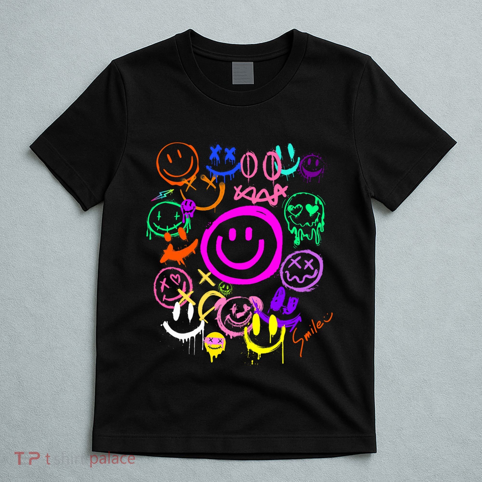 Smile Face Emoticons Fun Vivid Graffiti Smileys Graphic T-Shirt