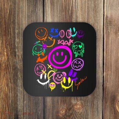 Smile Face Emoticons Fun Vivid Graffiti Smileys Graphic Coaster