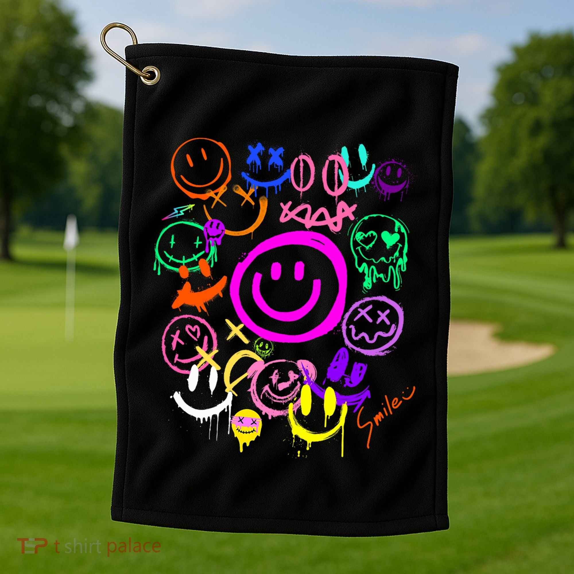 Smile Face Emoticons Fun Vivid Graffiti Smileys Graphic Golf Towel