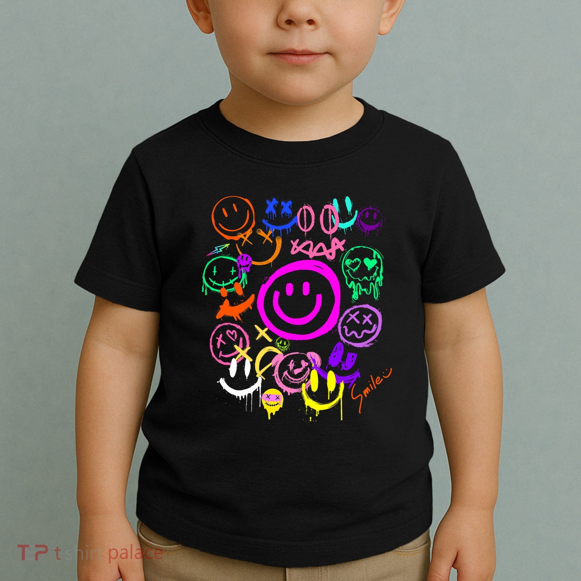 Smile Face Emoticons Fun Vivid Graffiti Smileys Graphic Toddler T-Shirt