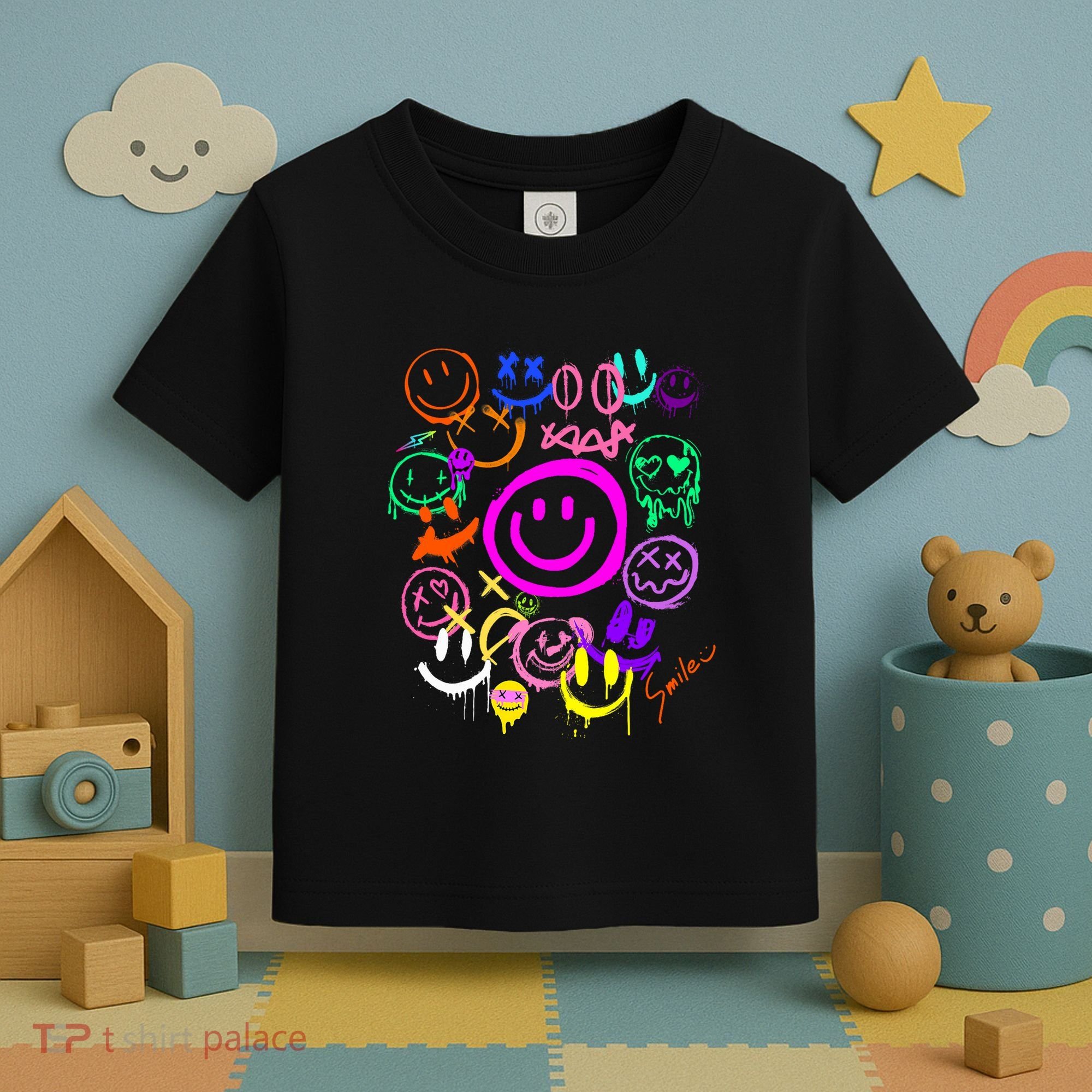 Smile Face Emoticons Fun Vivid Graffiti Smileys Graphic Toddler T-Shirt