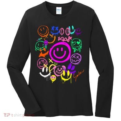 Smile Face Emoticons Fun Vivid Graffiti Smileys Graphic Women's Long Sleeve Shirt