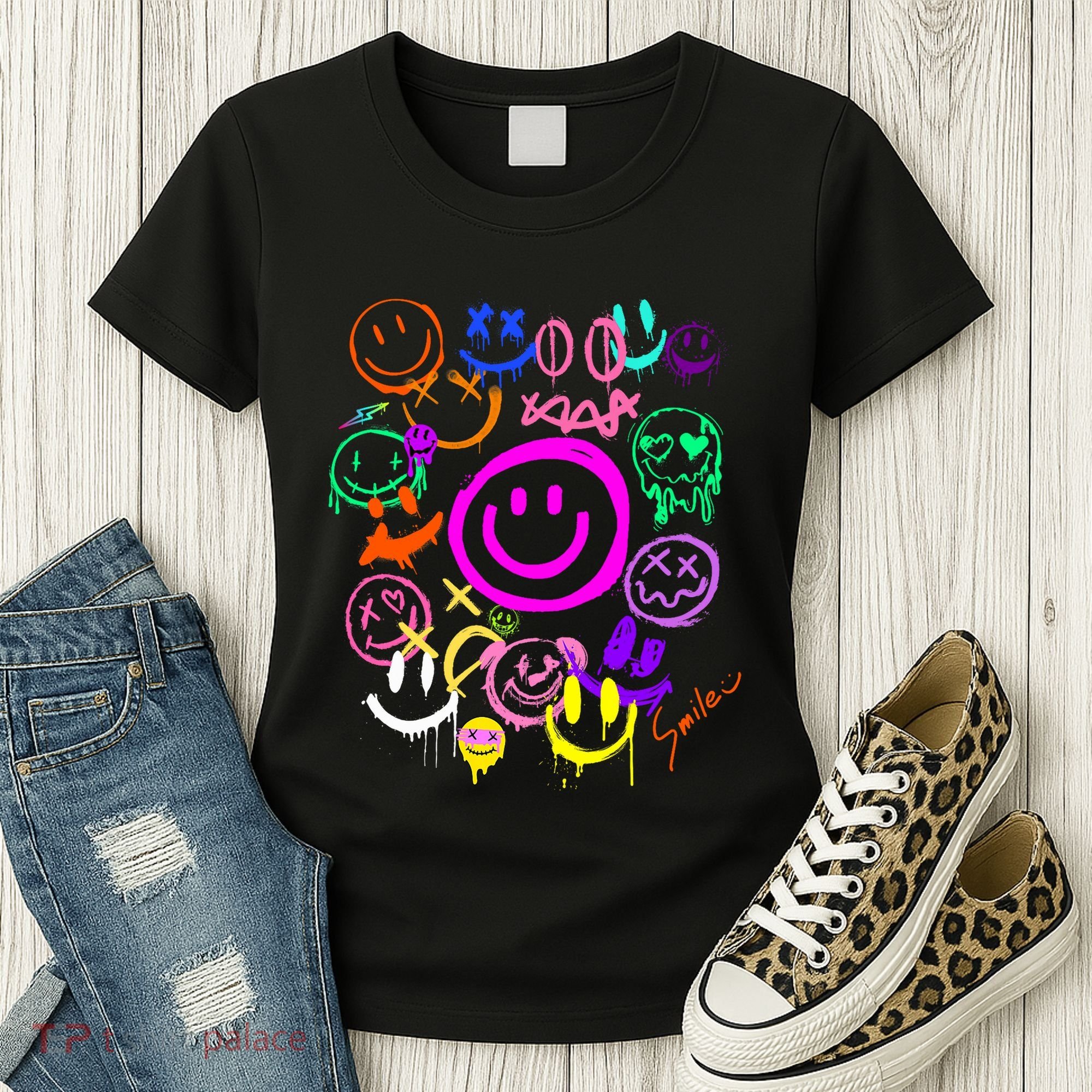 Smile Face Emoticons Fun Vivid Graffiti Smileys Graphic Women's T-Shirt