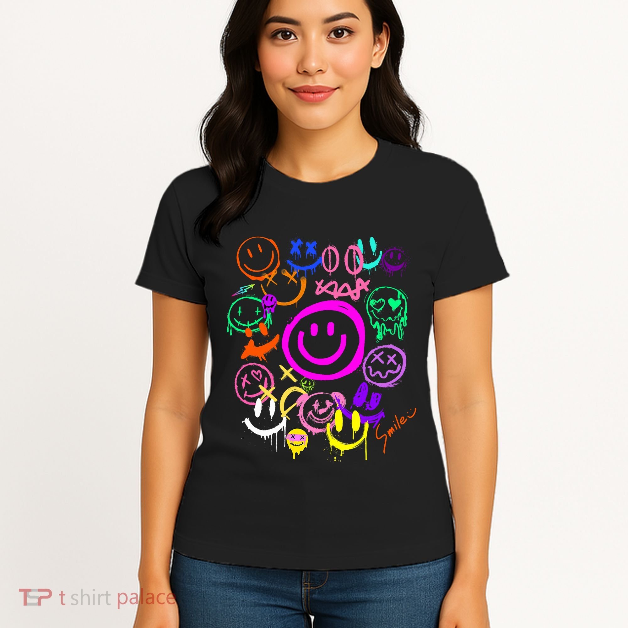 Smile Face Emoticons Fun Vivid Graffiti Smileys Graphic Women's T-Shirt