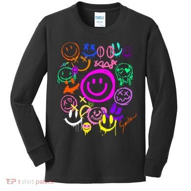 Smile Face Emoticons Fun Vivid Graffiti Smileys Graphic Kids Long Sleeve Shirt
