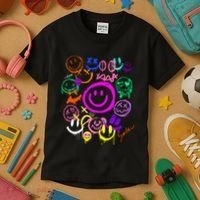 Smile Face Emoticons Fun Vivid Graffiti Smileys Graphic Kids T-Shirt thumb 3