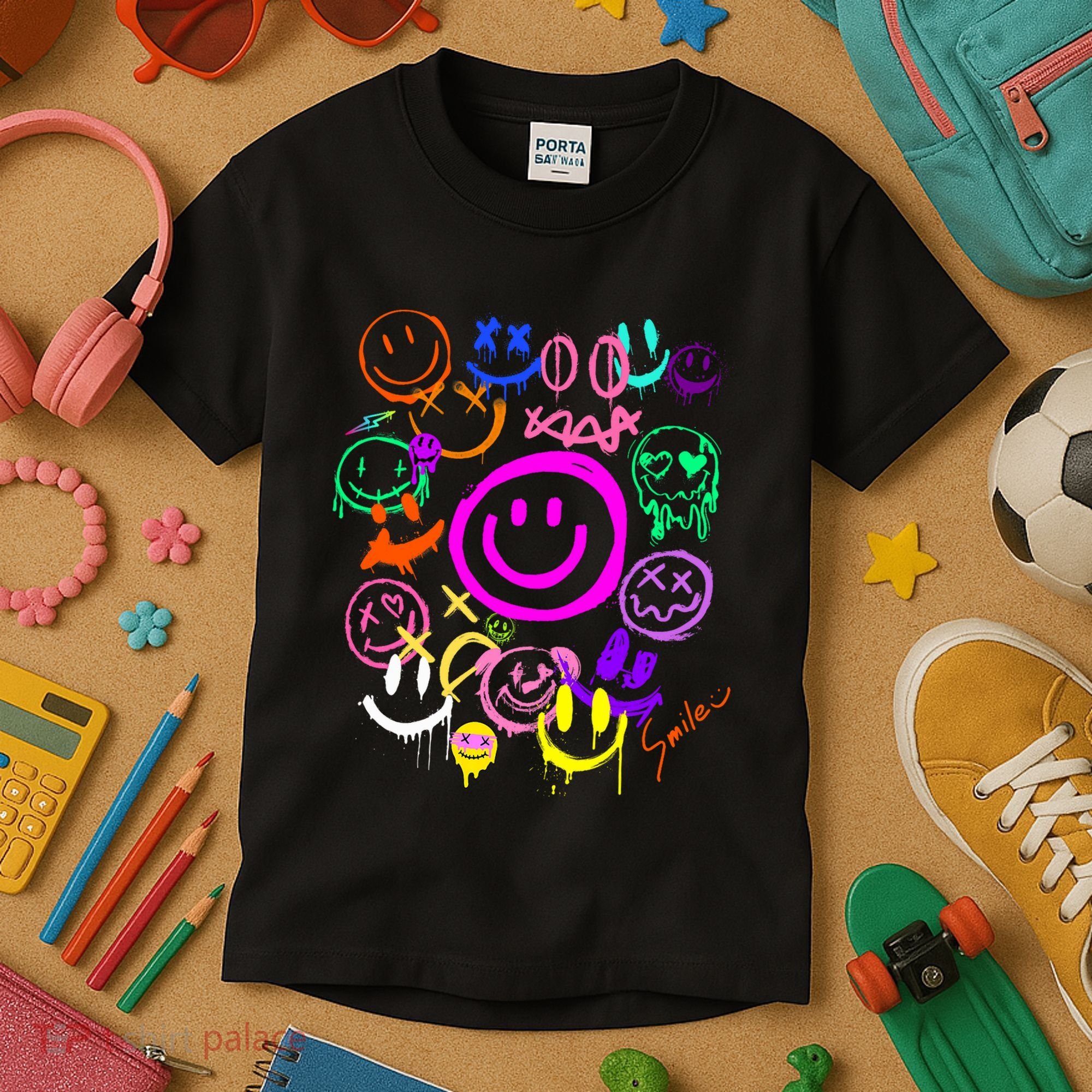 Smile Face Emoticons Fun Vivid Graffiti Smileys Graphic Kids T-Shirt