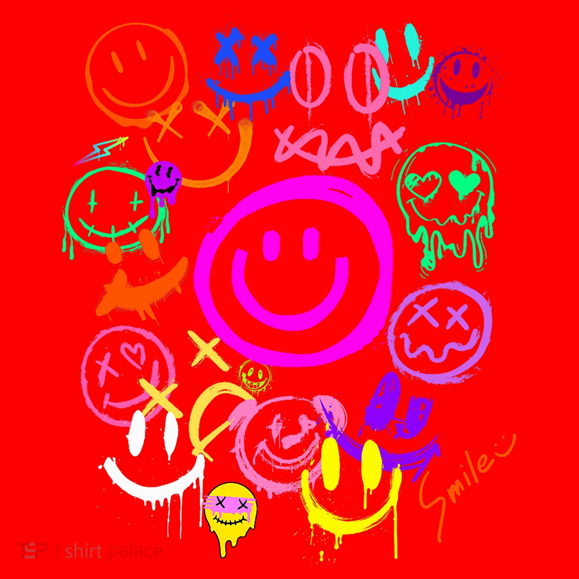 Smile Face Emoticons Fun Vivid Graffiti Smileys Graphic Santa Hat