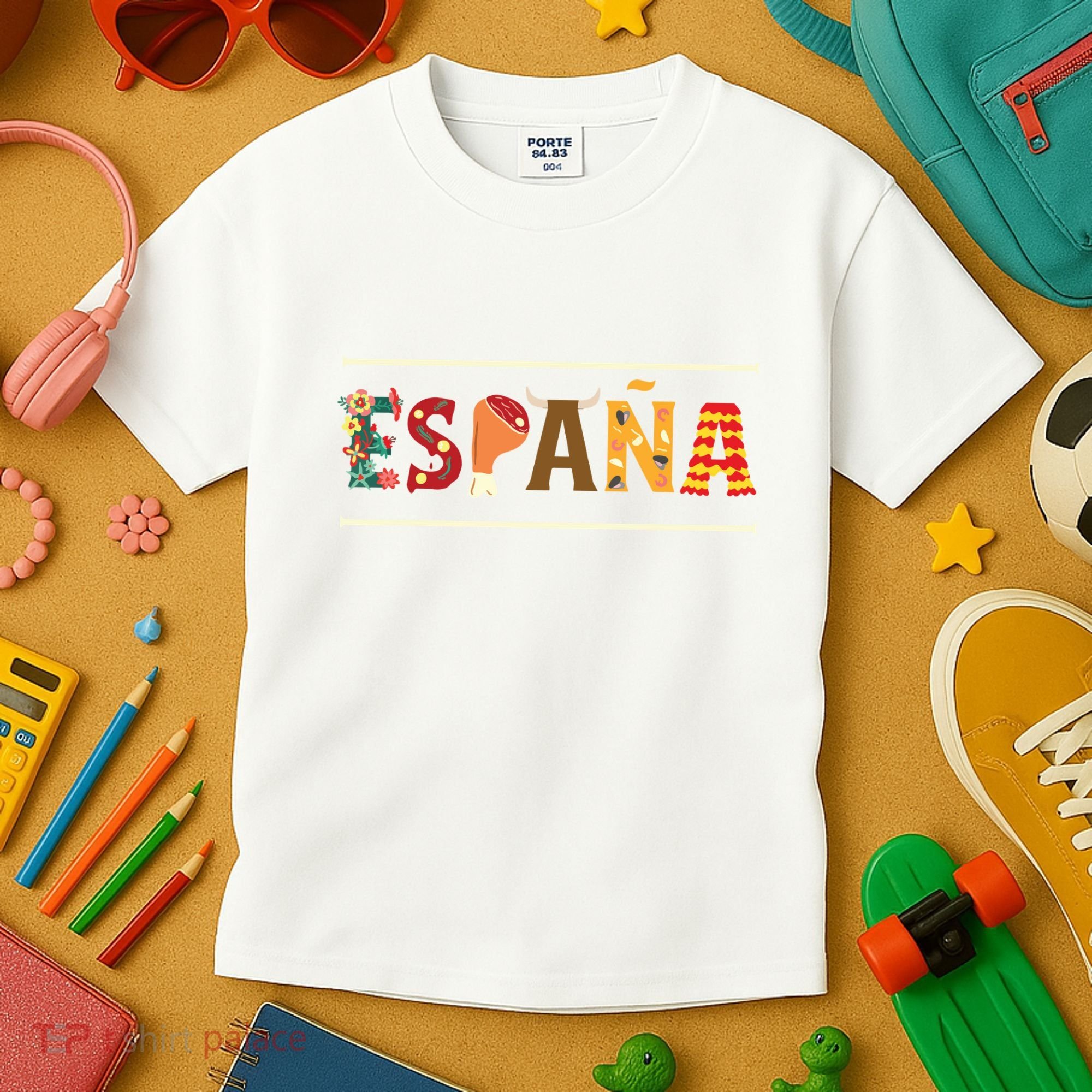Spanish Fiesta Espana Bull Spanish Flower Spain Flag Spain Kids T-Shirt