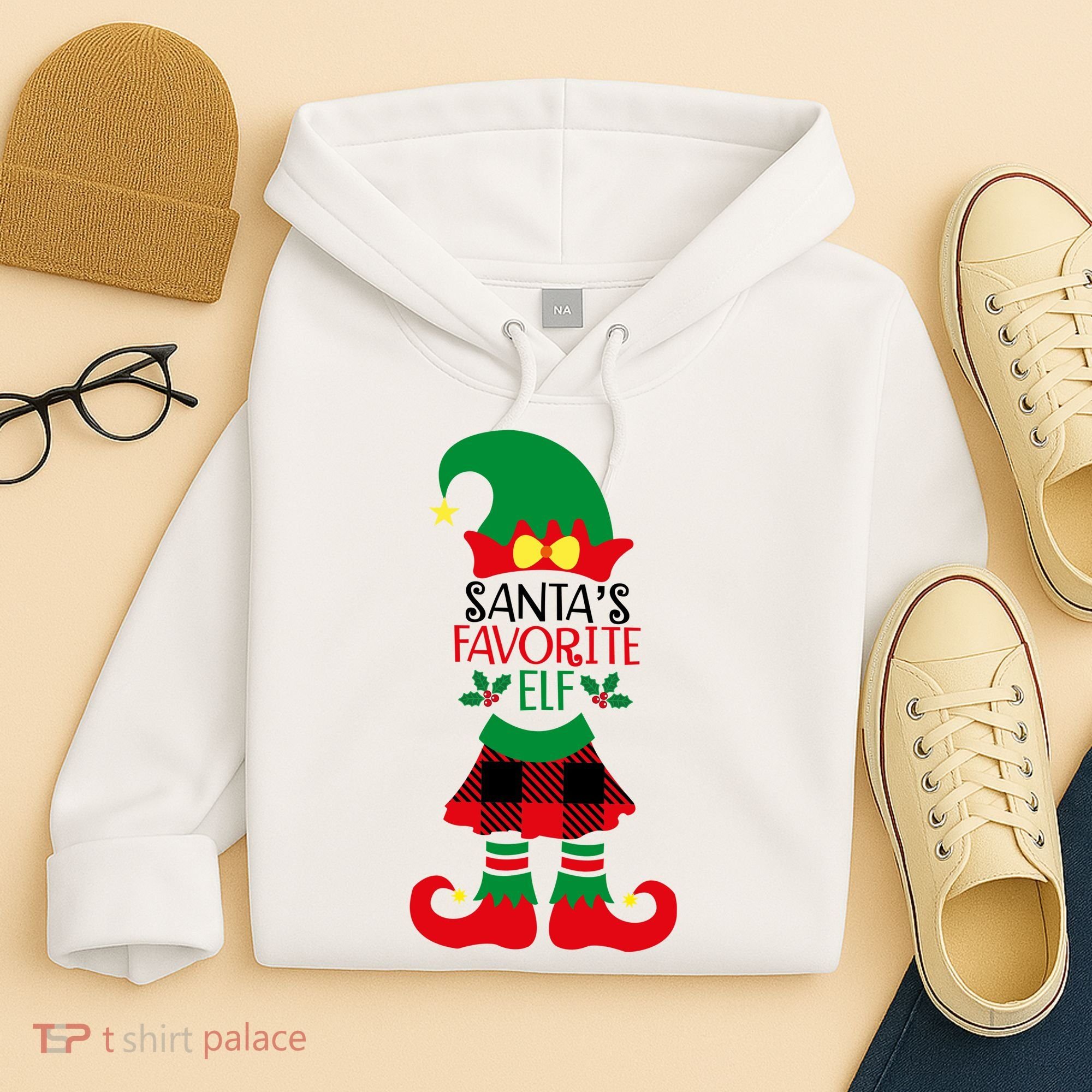 Santa's Favorite Elf Cute Christmas Holiday Hoodie