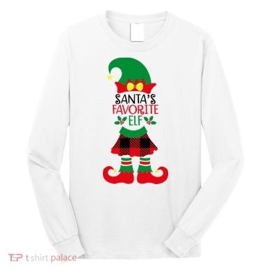 Santa's Favorite Elf Cute Christmas Holiday Long Sleeve Shirt