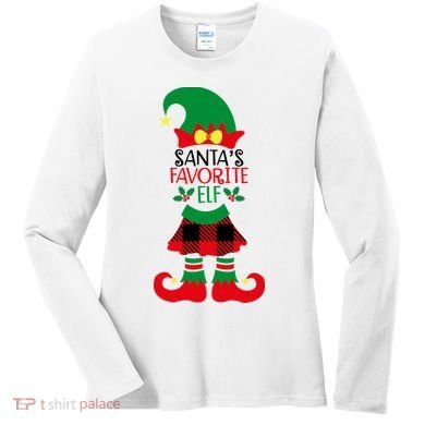 Santa's Favorite Elf Cute Christmas Holiday Women's Long Sleeve Shirt