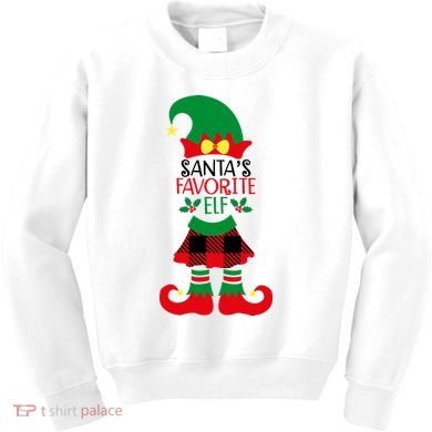Santa's Favorite Elf Cute Christmas Holiday Kids Sweatshirt