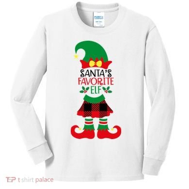 Santa's Favorite Elf Cute Christmas Holiday Kids Long Sleeve Shirt