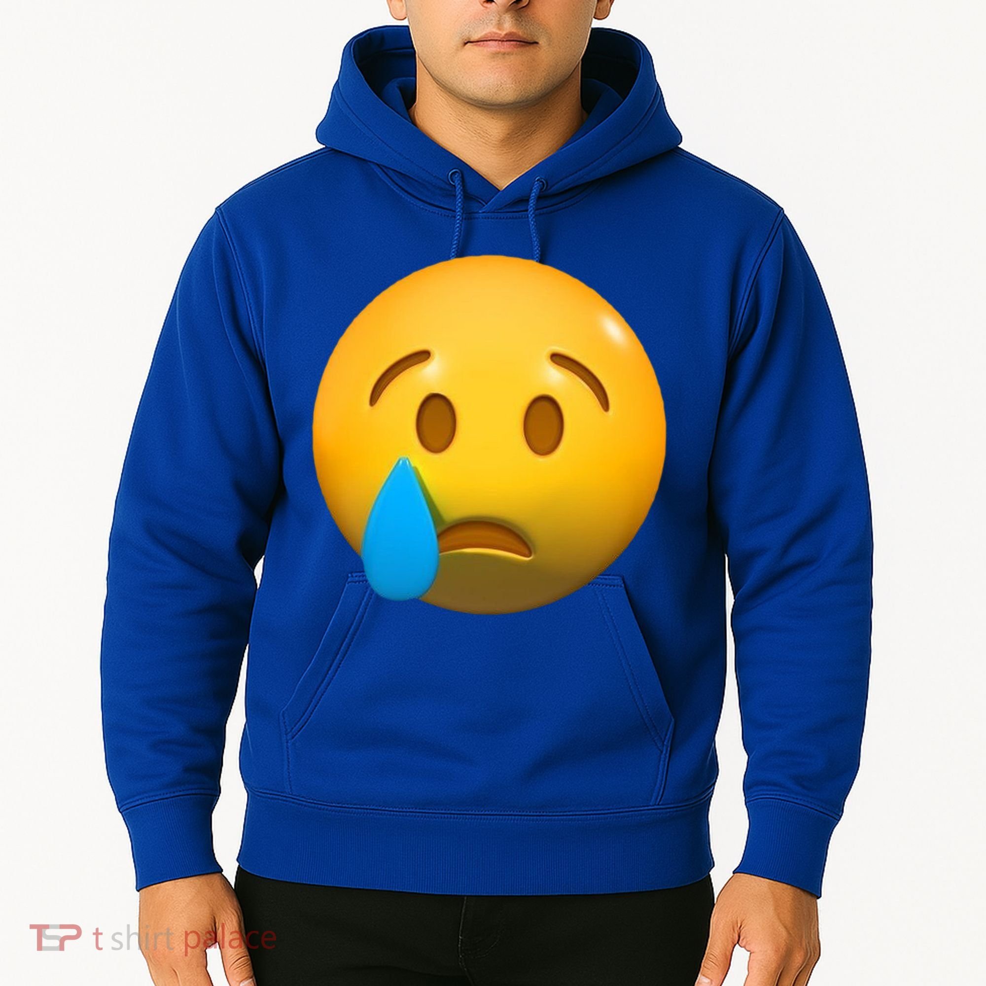 Sad Face Emoji Crying Tear Drop Hoodie